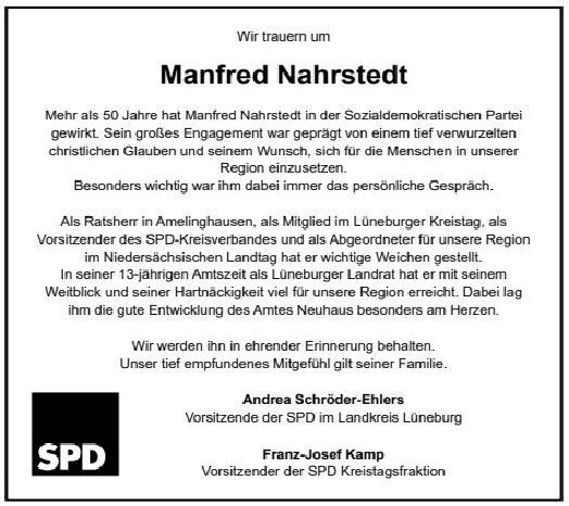 Todesanzeige Manfred Nahrstedt